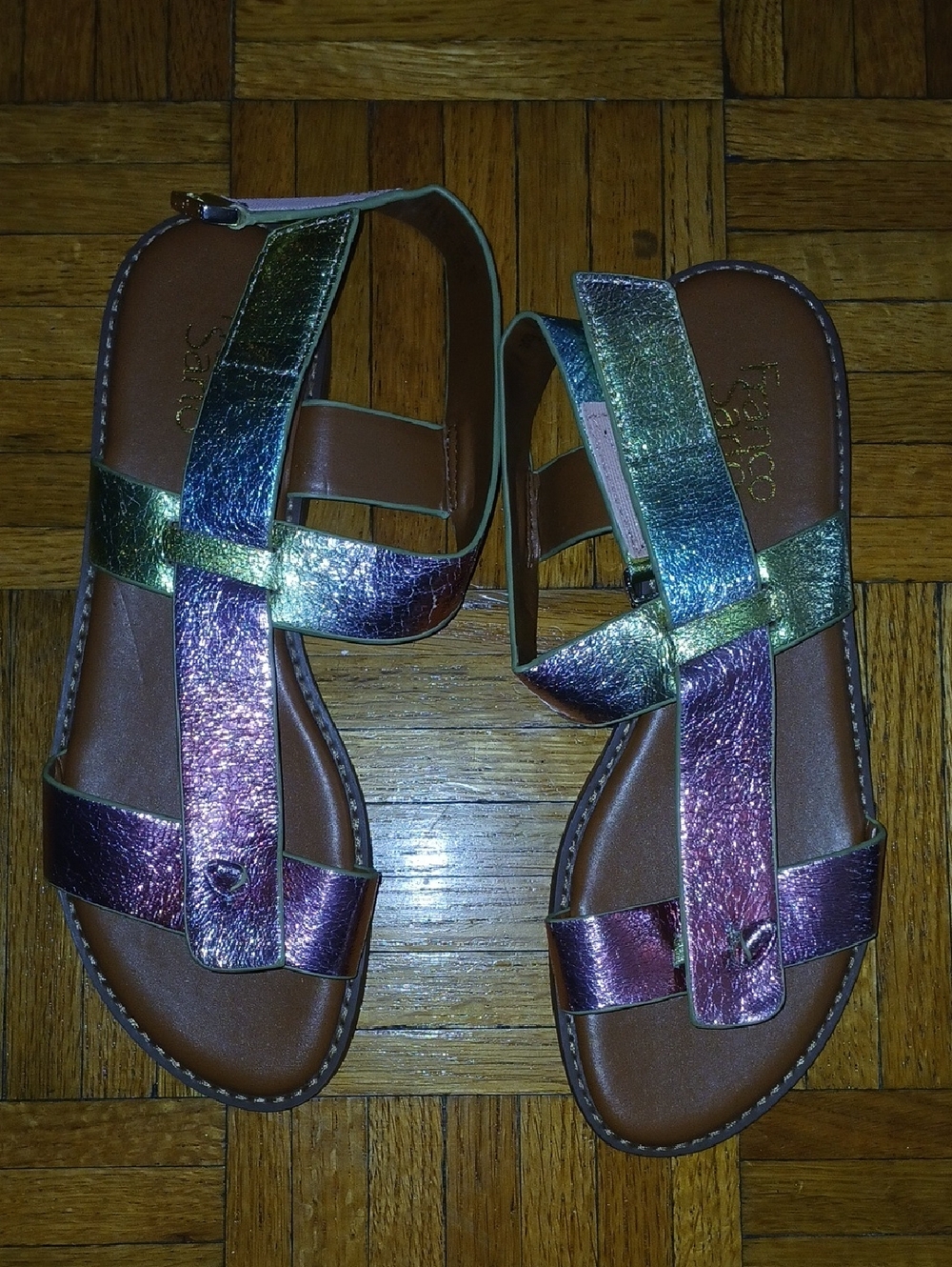 Franco Sarto Iridescent Multicolor Metallic Leather Sandals